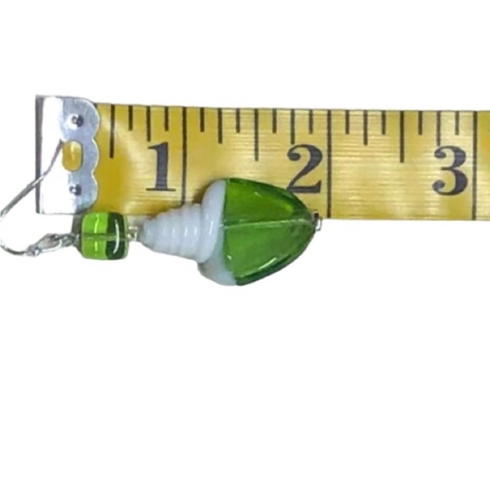 HANDMADE Festive CHRISTMAS TREE Green Czech GLASS Lightbulb Earrings - Picture 6 of 9